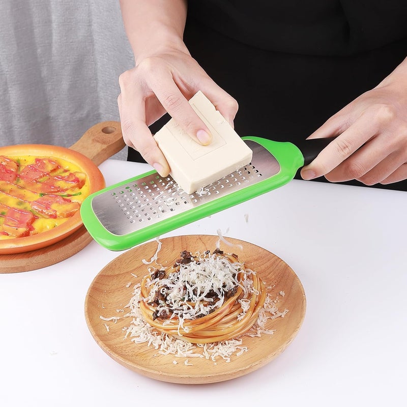 LVVXIXI Handheld Cheese Grater, Stainless Steel Lemon Citrus Peeler, Flat Handheld Slicer for Cheese, Lemon, Chocolate and Spices/Crude Hole (Green) - Image 2